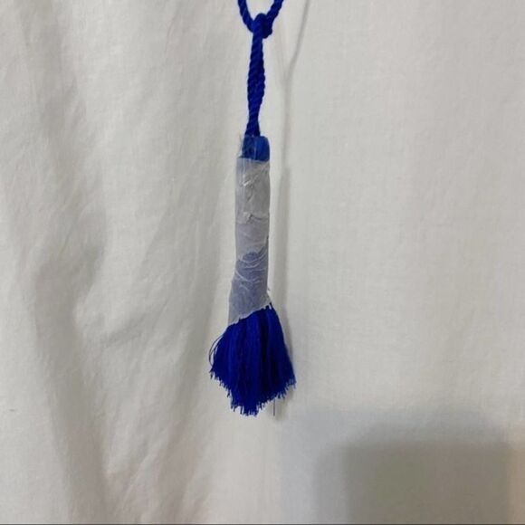 Mud pie White Blue Embroidered V-Neck Monaco Tunic top coverup Size Small NWT - Picture 7 of 12